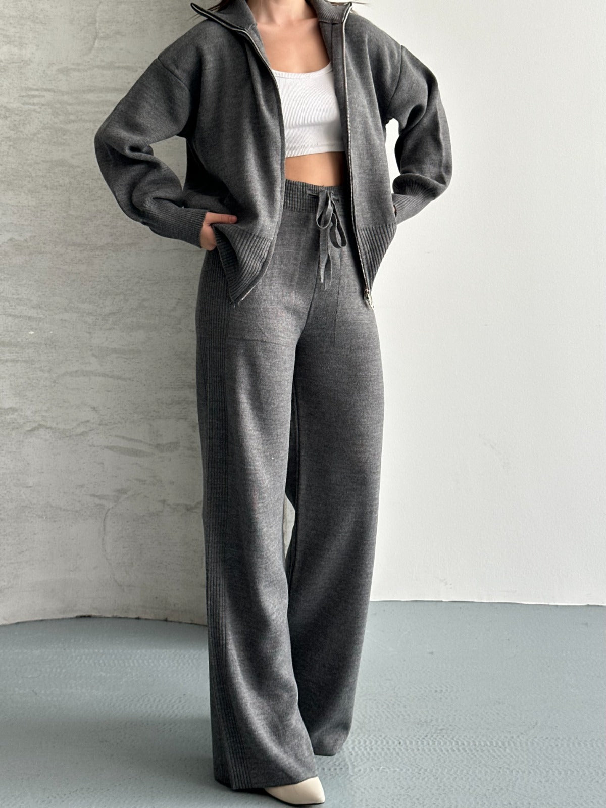 Veronice Fermuarlı Takım Gri