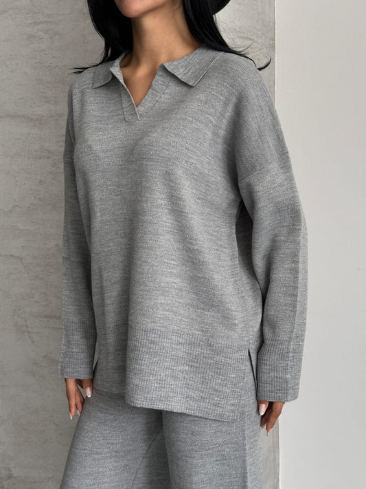 Cristine Basic Triko Takım Gri