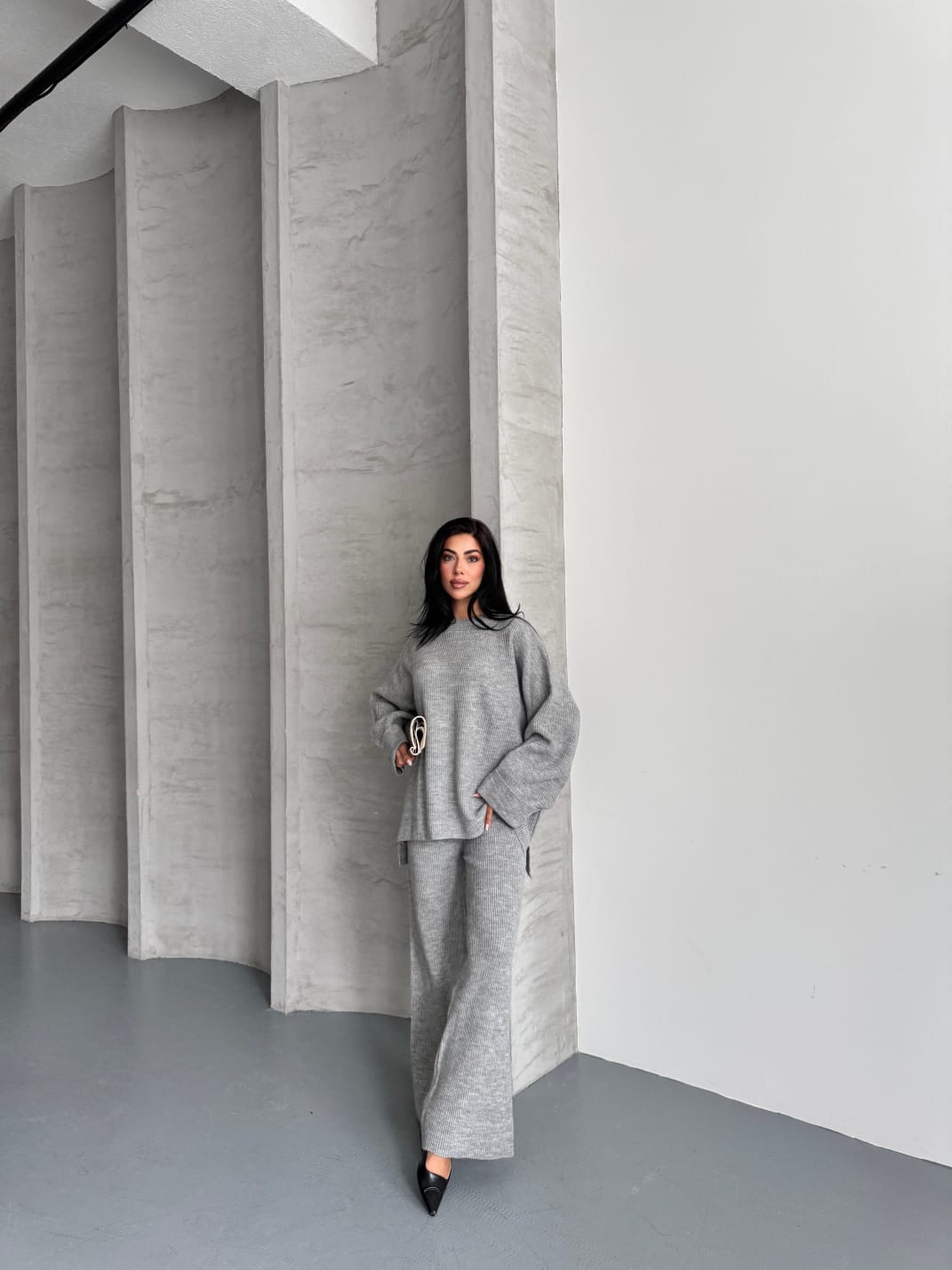 Merry Kalın Triko Takım Oversize gri