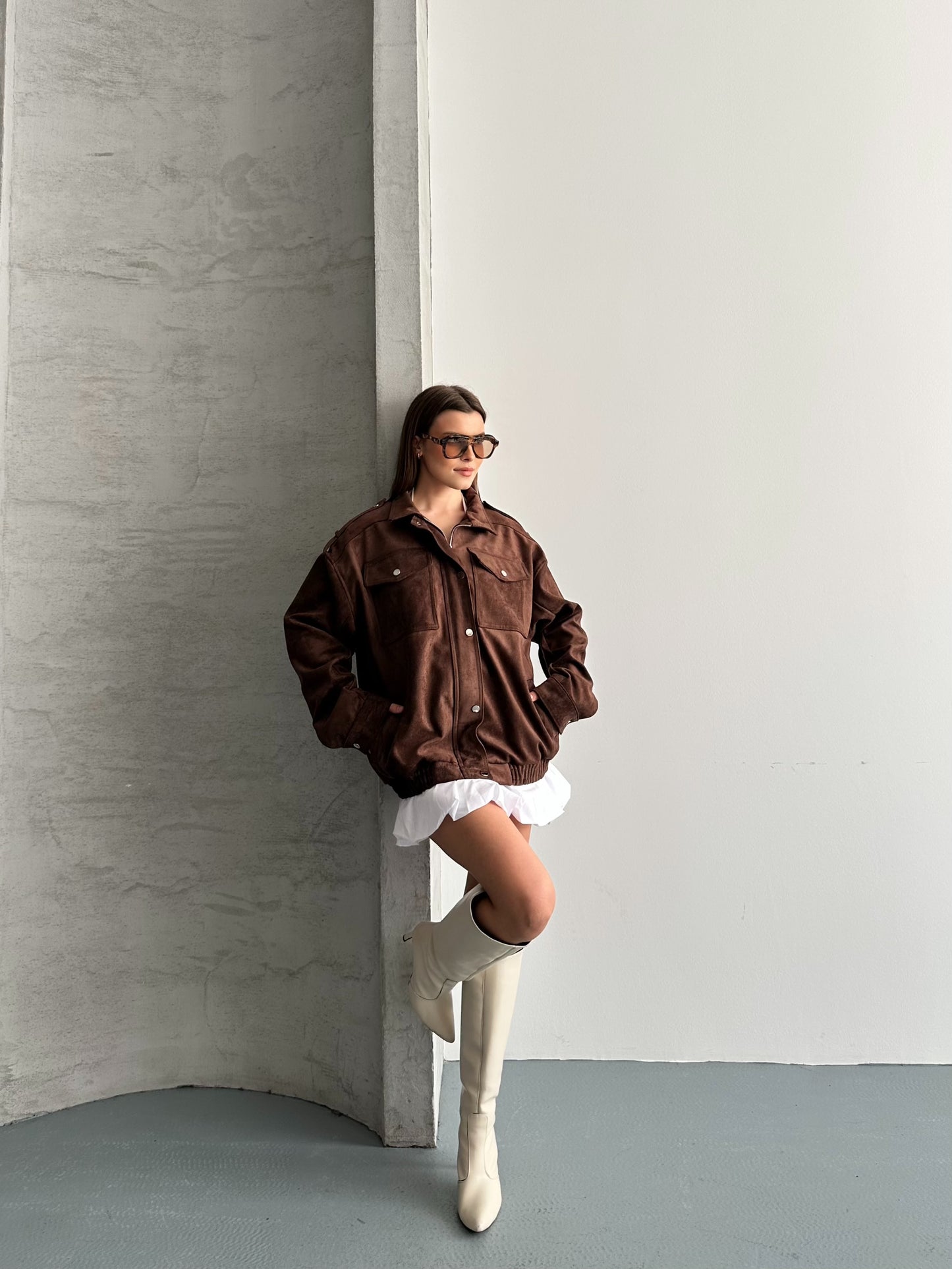 Monica Kahverengi Süet Bumber Ceket