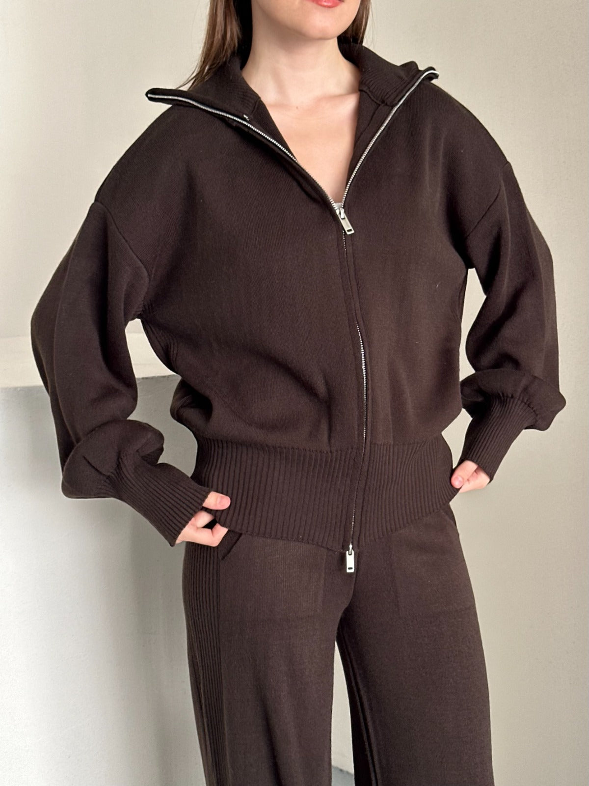 Veronice Fermuarlı Takım Kahverengi