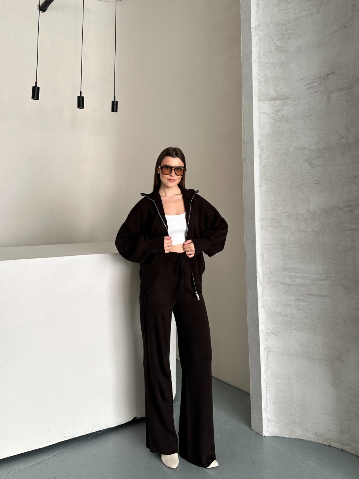 Veronice Fermuarlı Takım Kahverengi