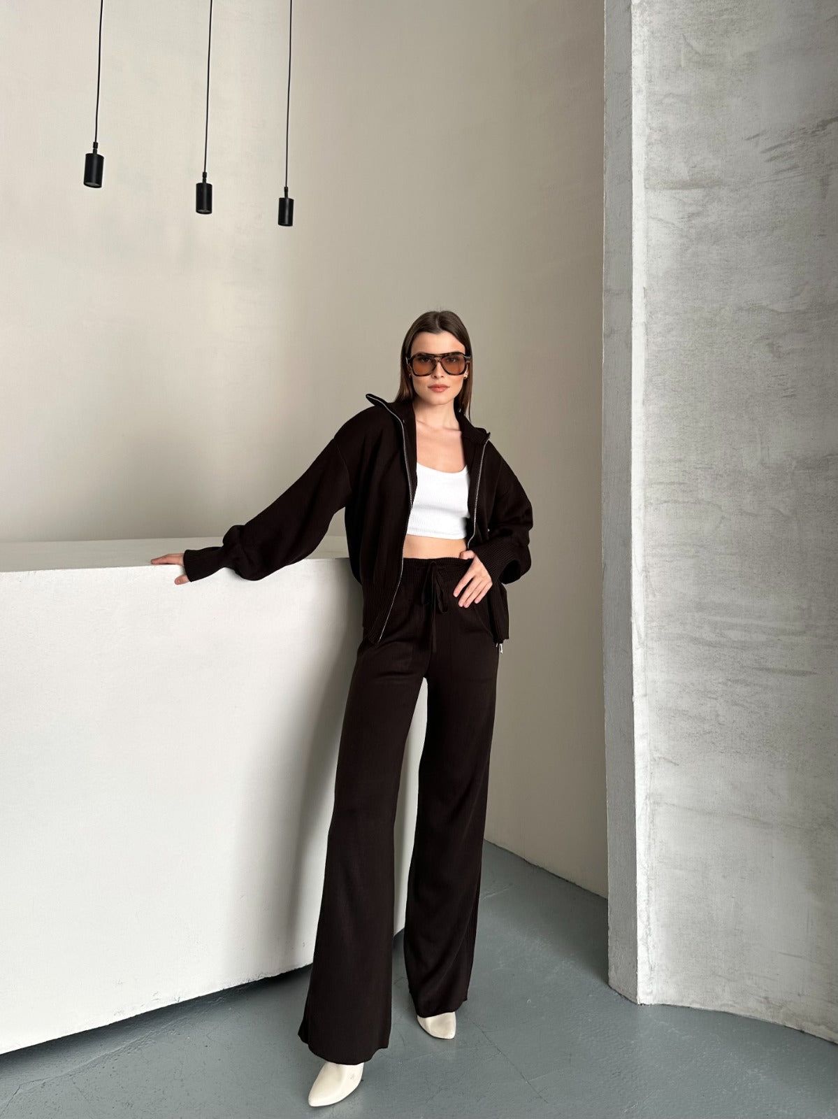 Veronice Fermuarlı Takım Kahverengi