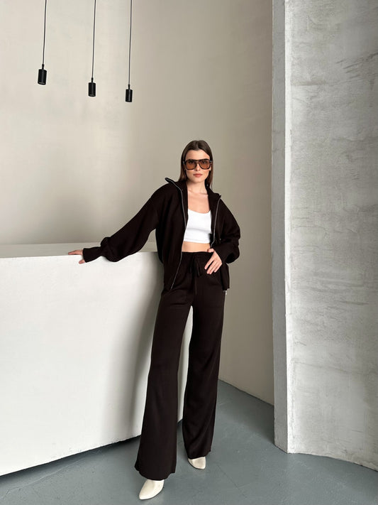 Veronice Fermuarlı Takım Kahverengi