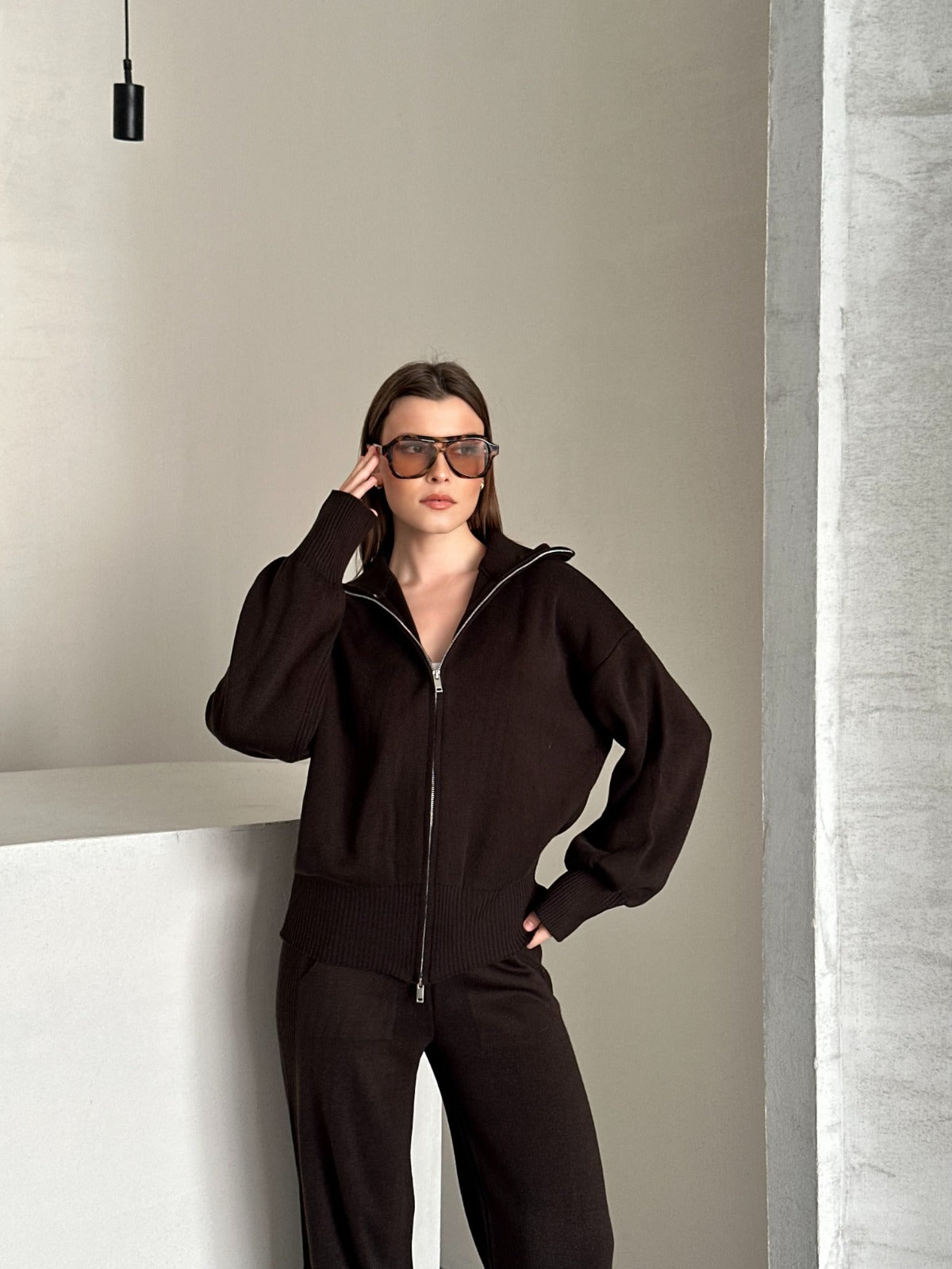 Veronice Fermuarlı Takım Kahverengi