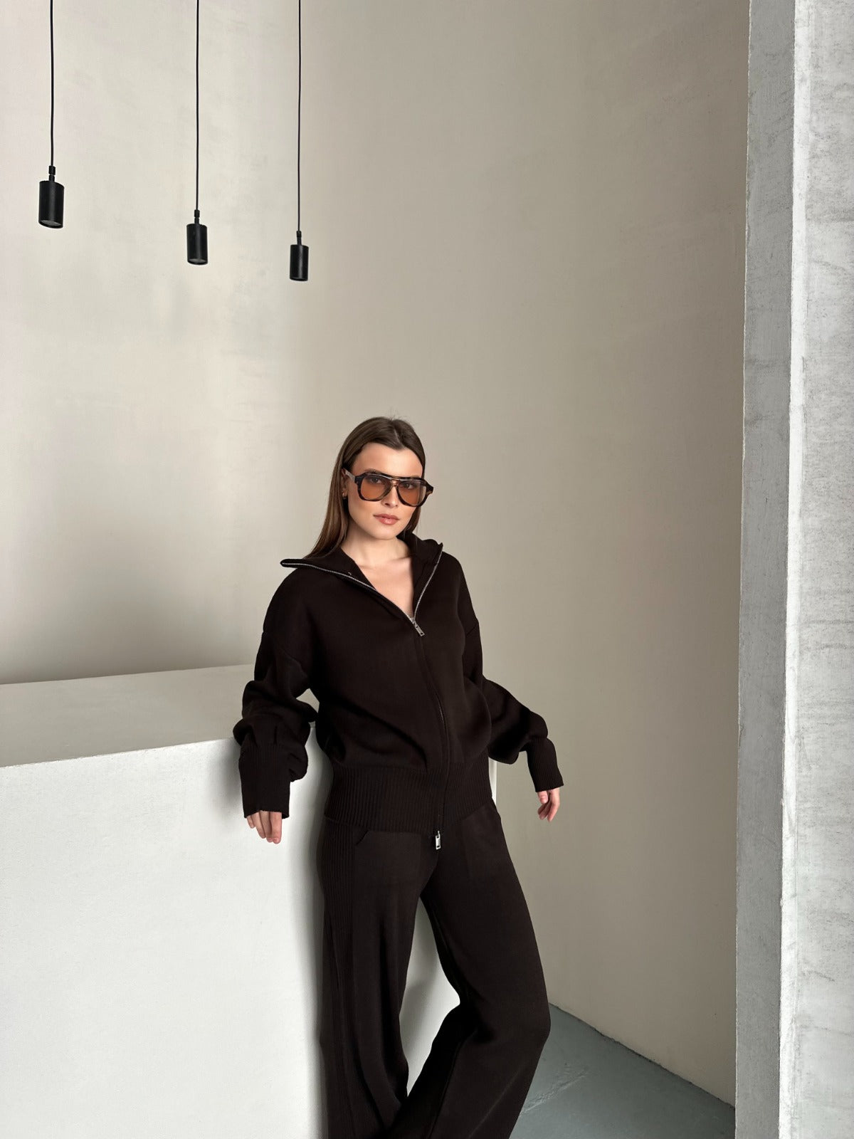 Veronice Fermuarlı Takım Kahverengi