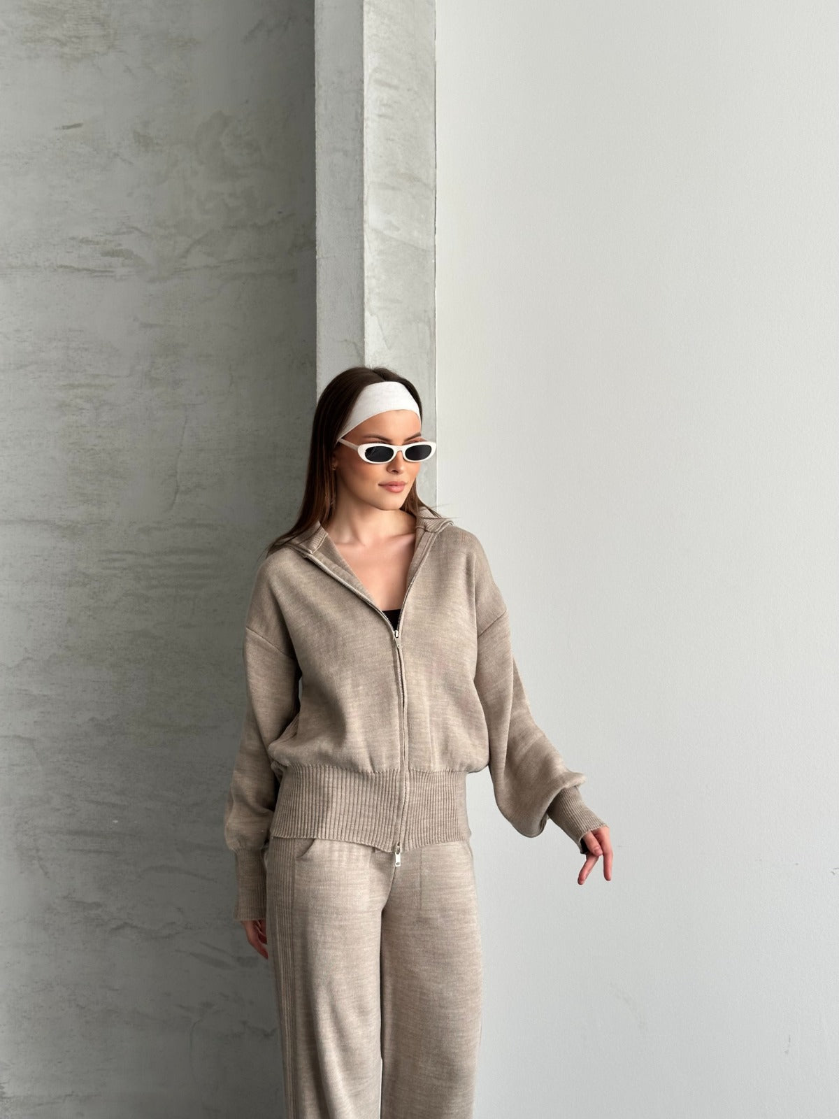 Veronice Fermuarlı Takım Moka