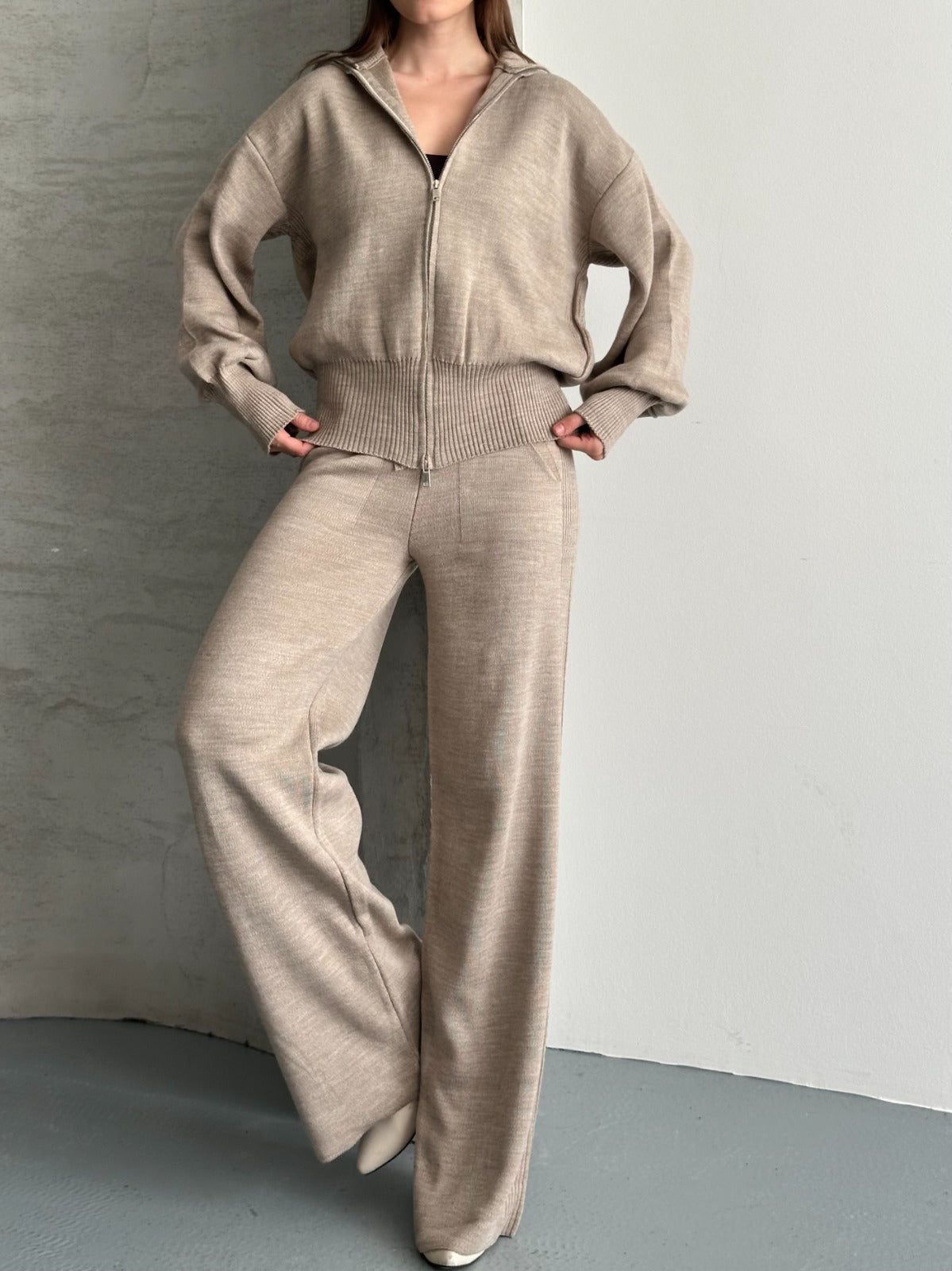 Veronice Fermuarlı Takım Moka