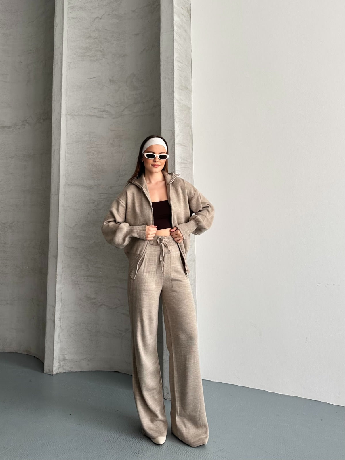 Veronice Fermuarlı Takım Moka