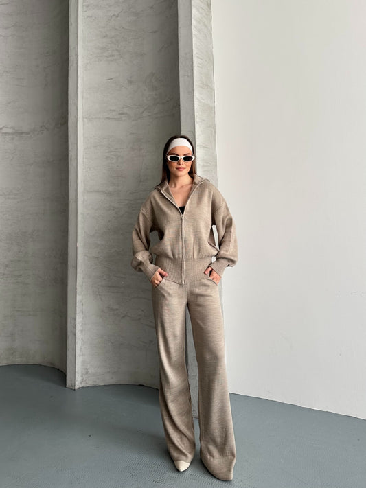 Veronice Fermuarlı Takım Moka