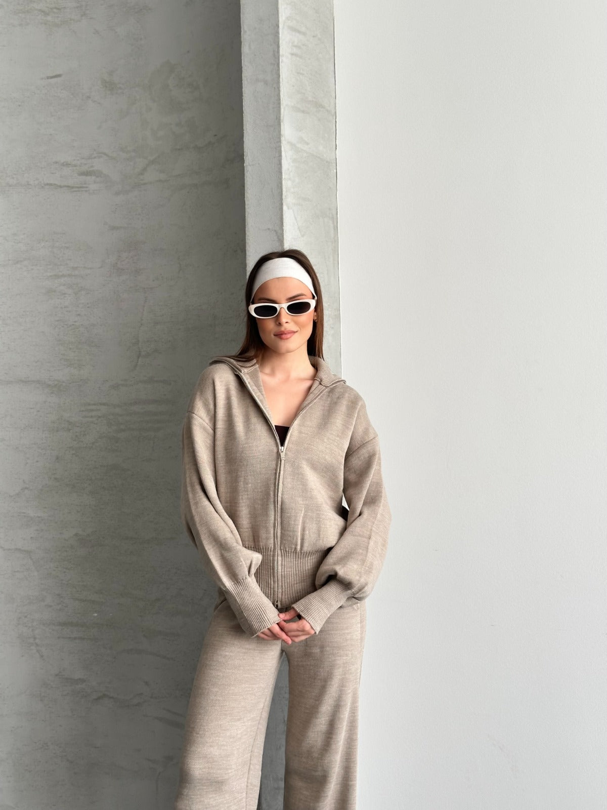 Veronice Fermuarlı Takım Moka