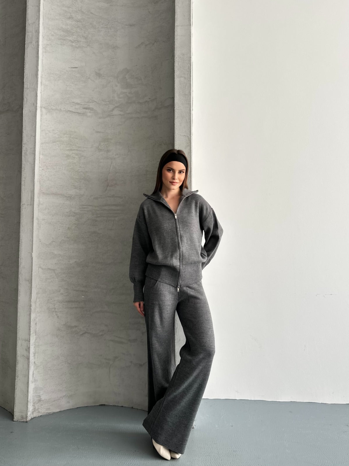 Veronice Fermuarlı Takım Gri