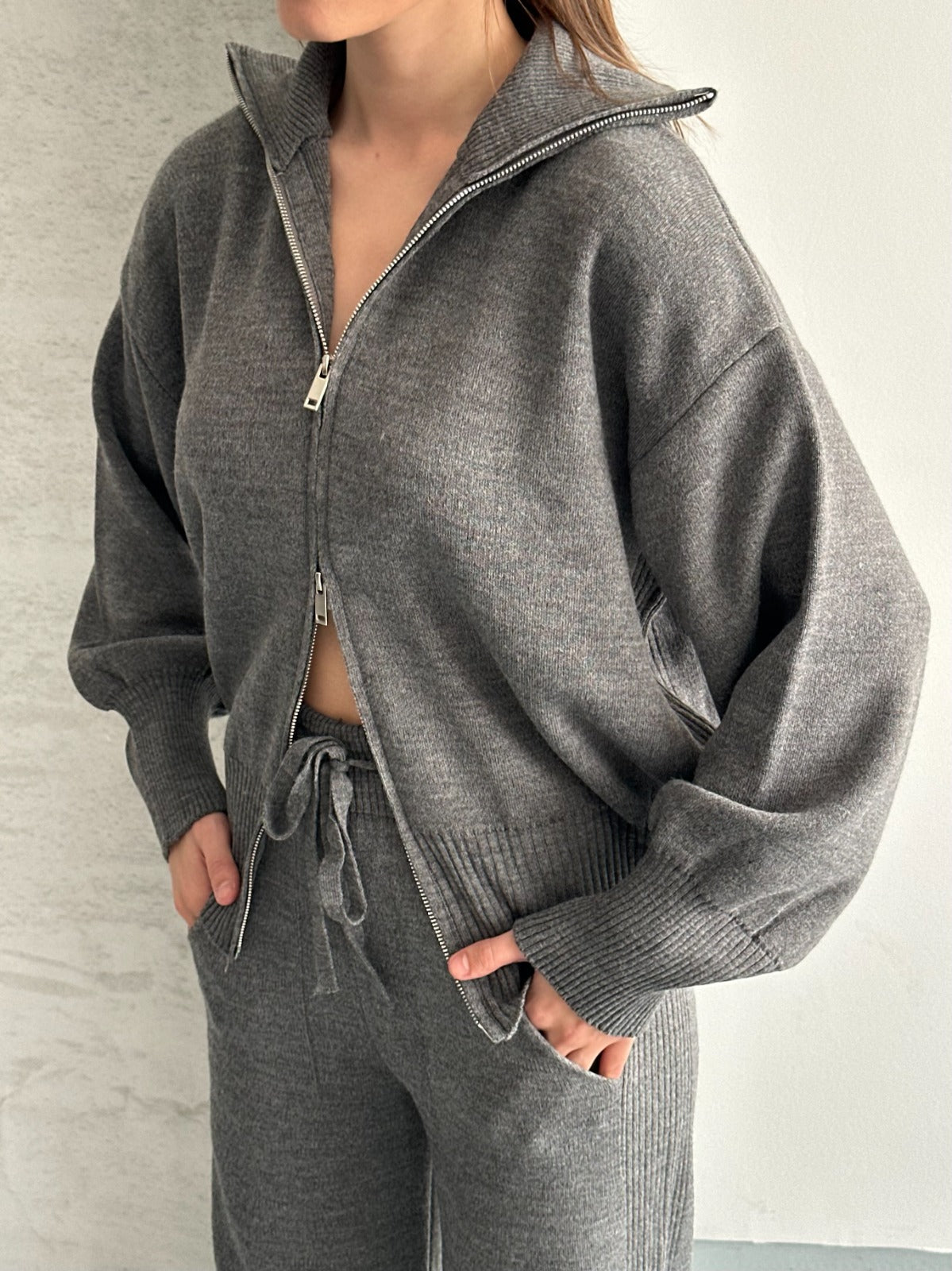 Veronice Fermuarlı Takım Gri