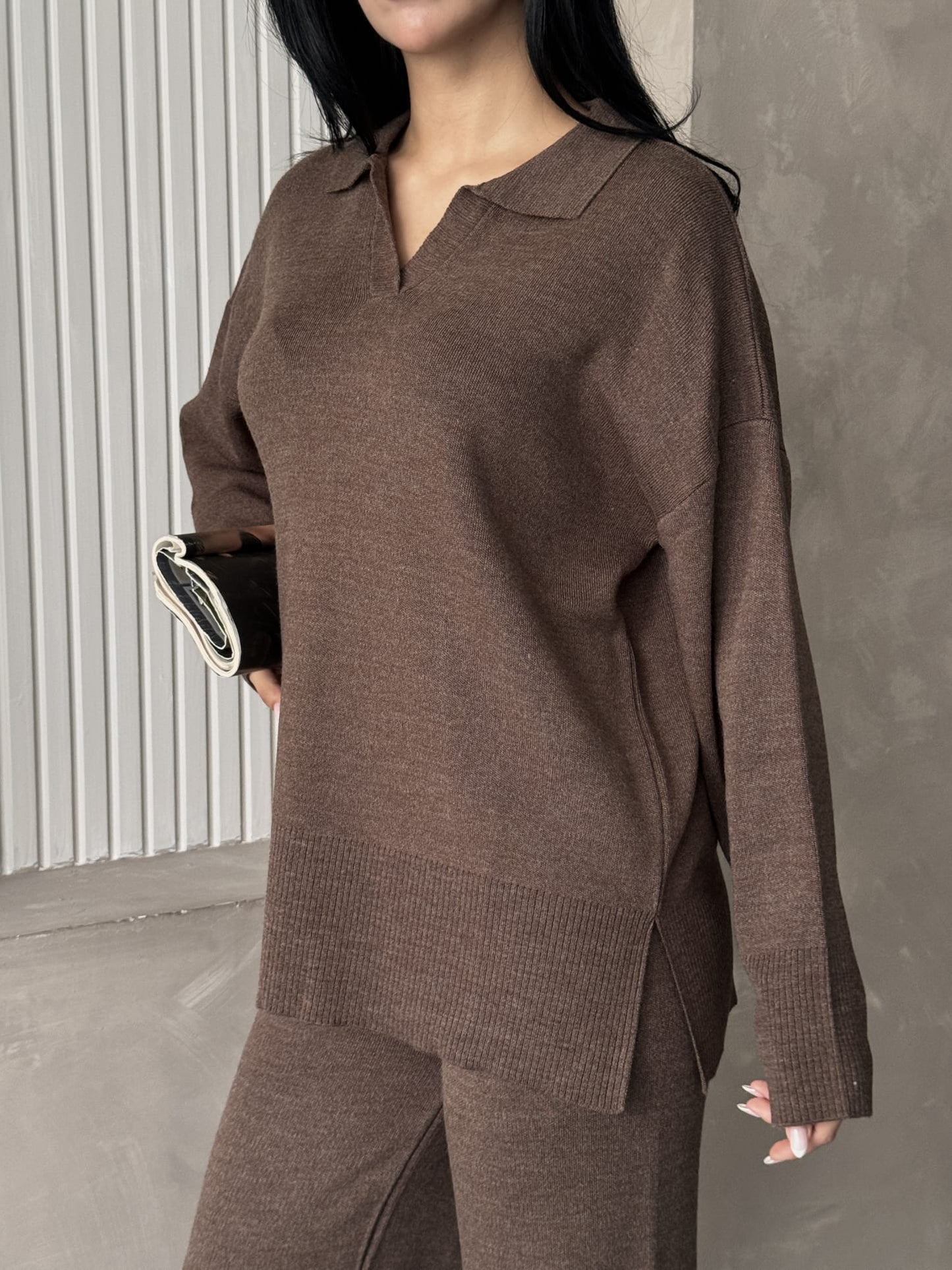 Cristine Basic Triko Takım Kahverengi