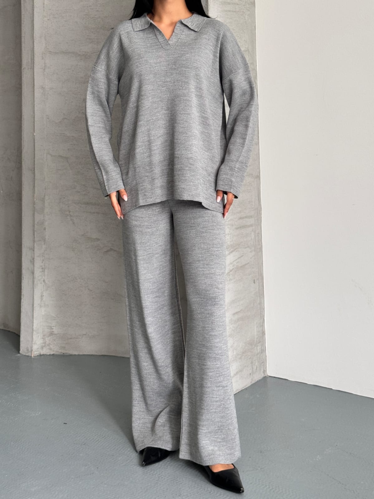 Cristine Basic Triko Takım Gri