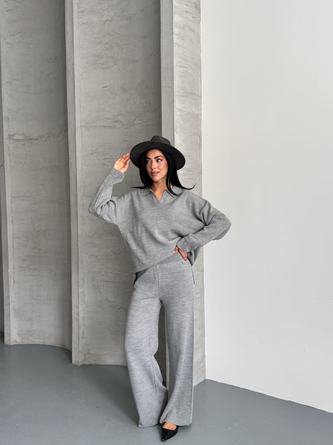 Cristine Basic Triko Takım Gri