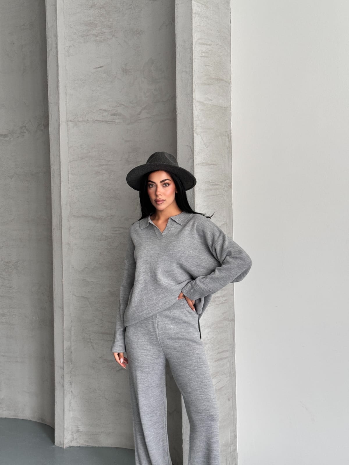 Cristine Basic Triko Takım Gri