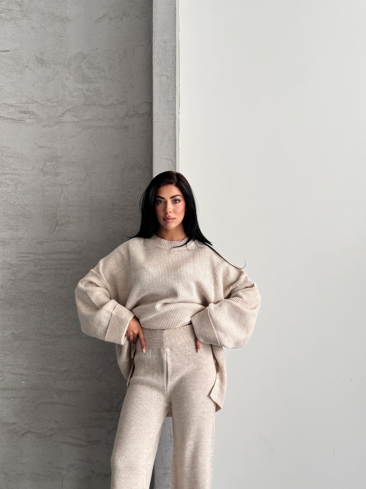 Merry Kalın Triko Takım Oversize Ekru