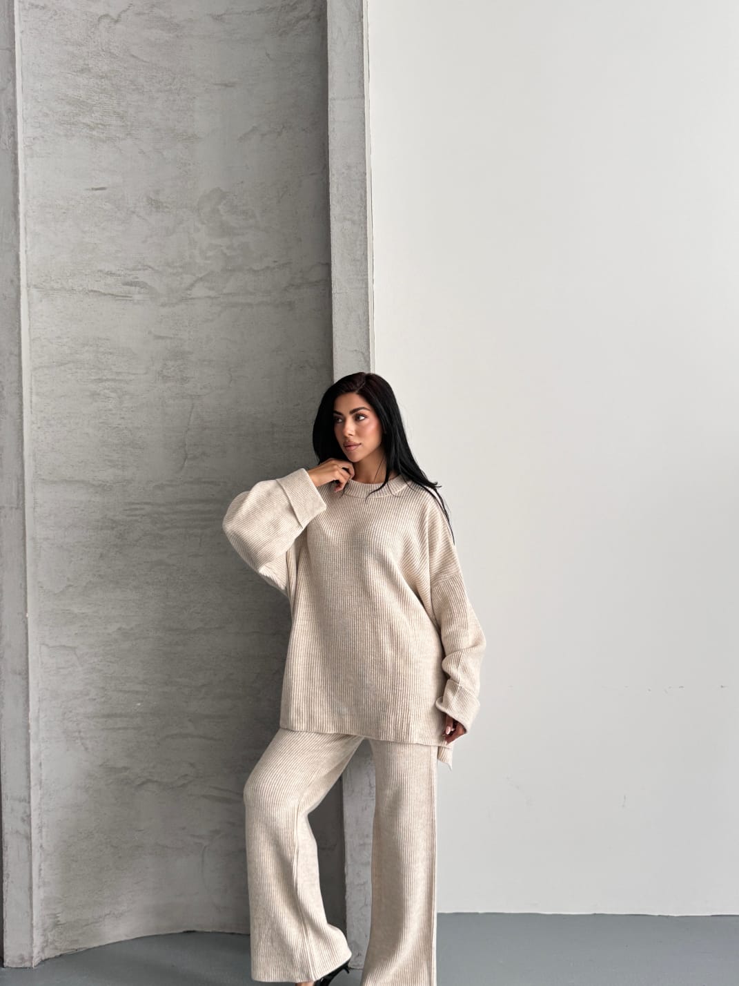 Merry Kalın Triko Takım Oversize Ekru