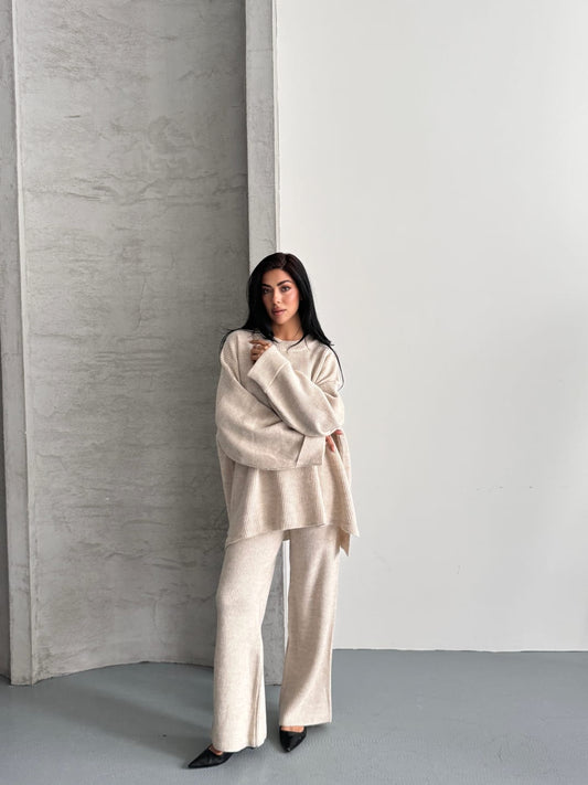 Merry Kalın Triko Takım Oversize Ekru