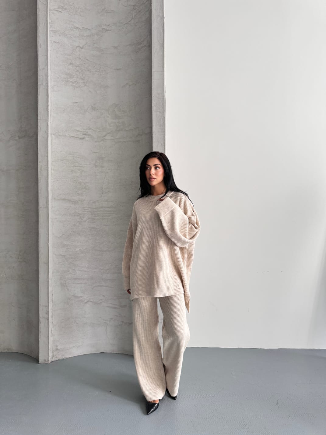 Merry Kalın Triko Takım Oversize Ekru