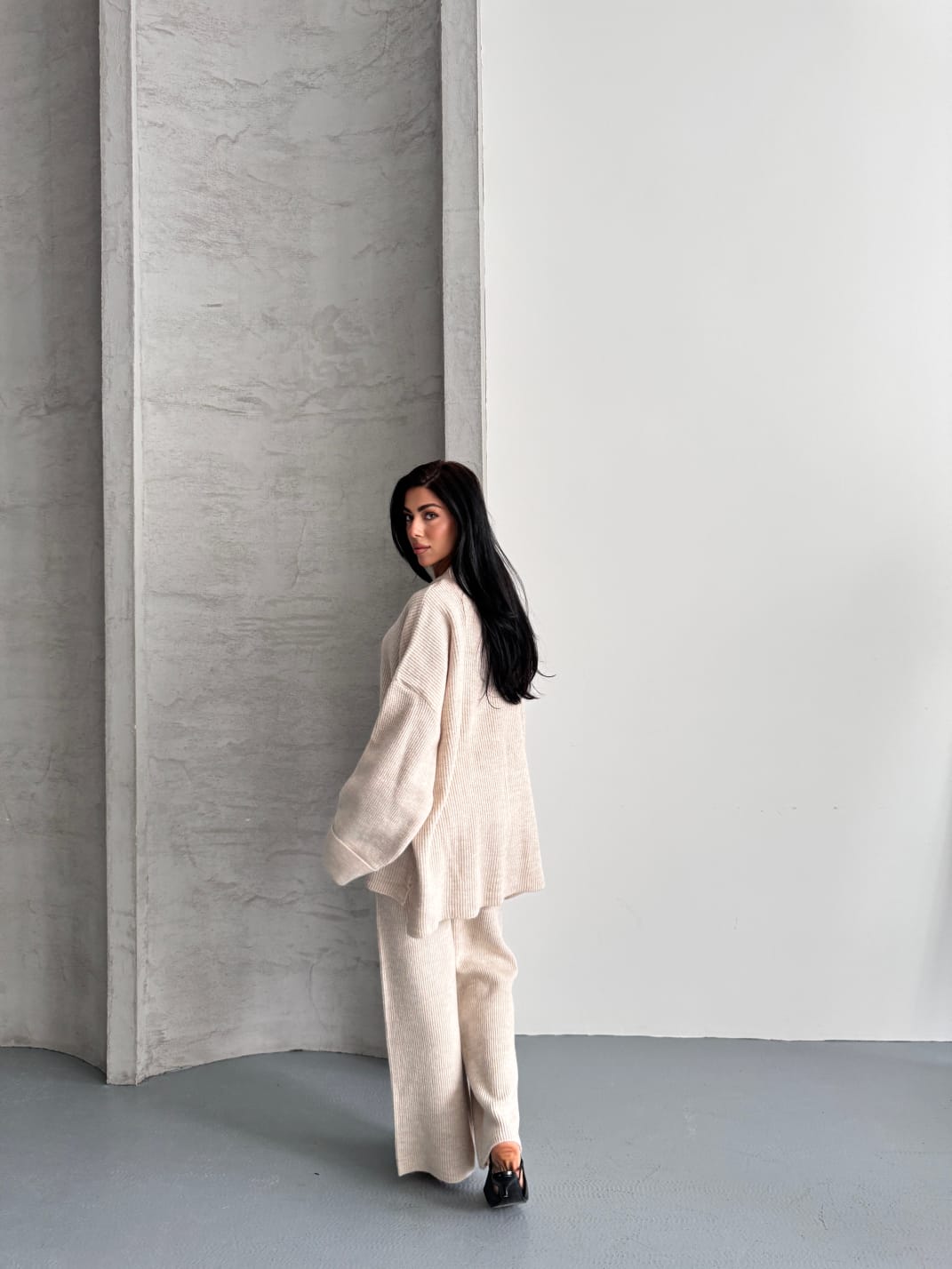 Merry Kalın Triko Takım Oversize Ekru