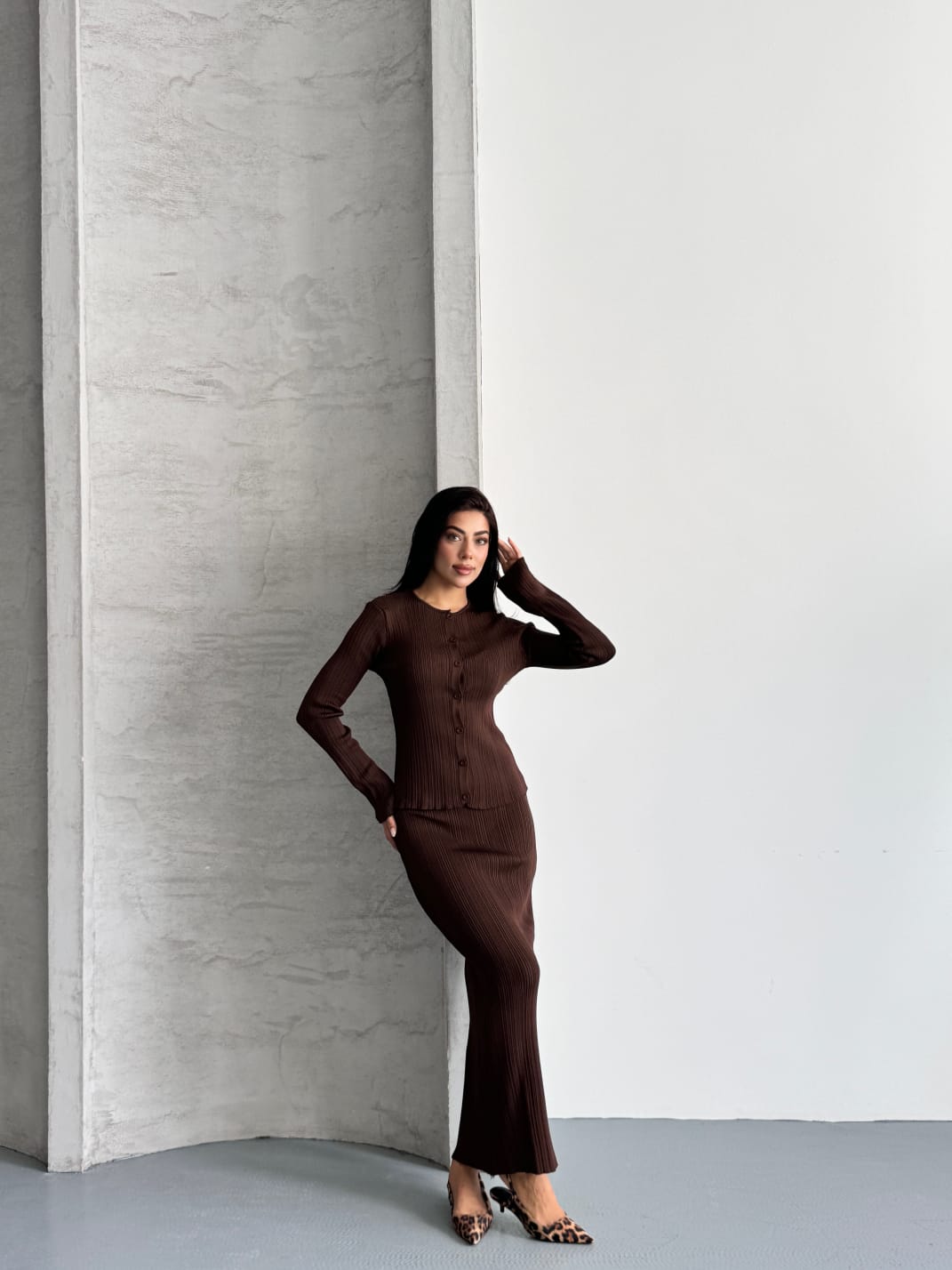 Leana Triko Takım Kahverengi