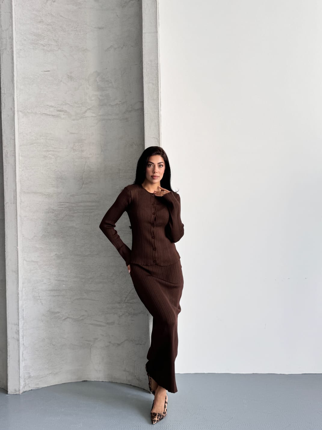 Leana Triko Takım Kahverengi