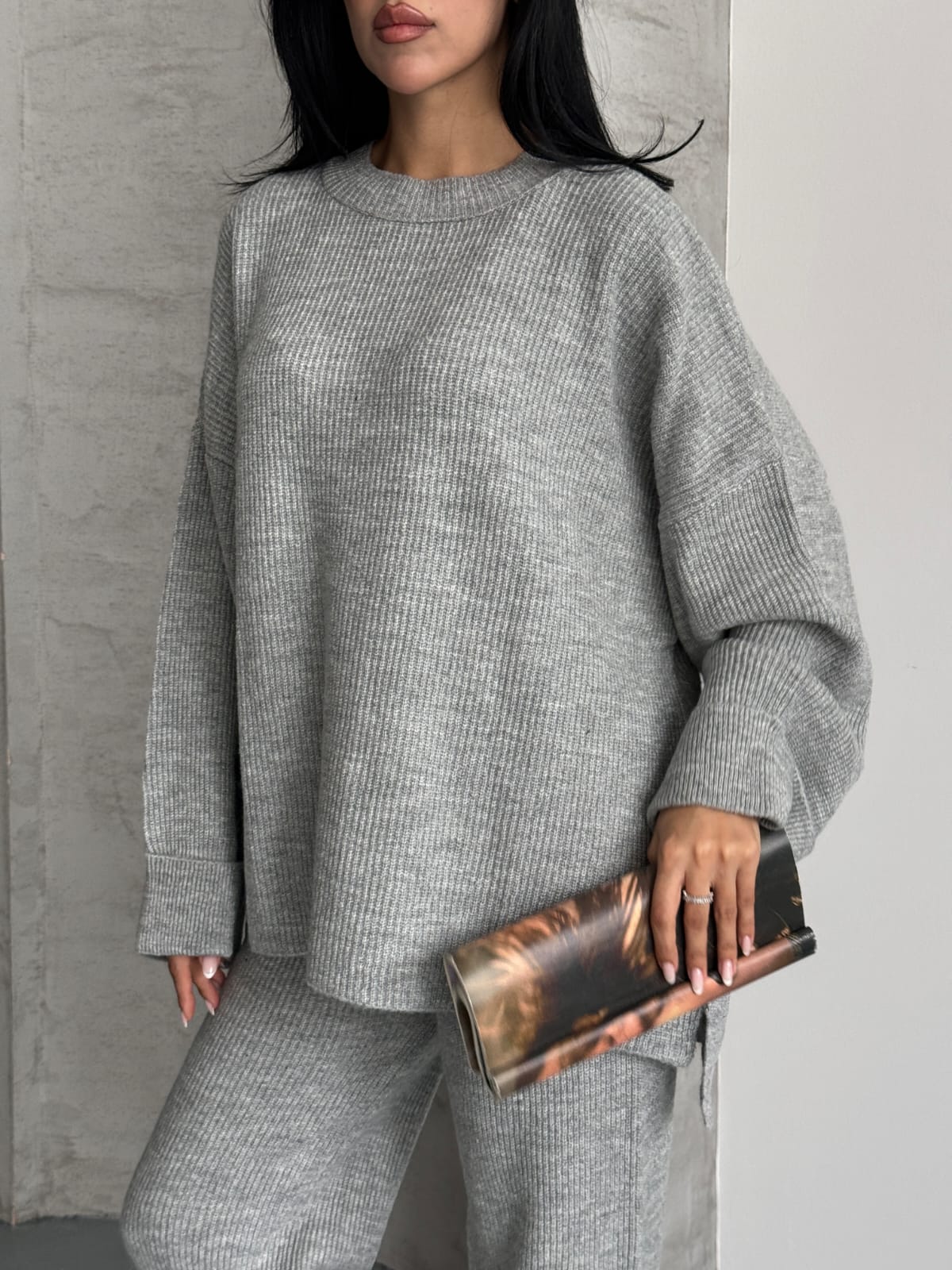 Merry Kalın Triko Takım Oversize gri