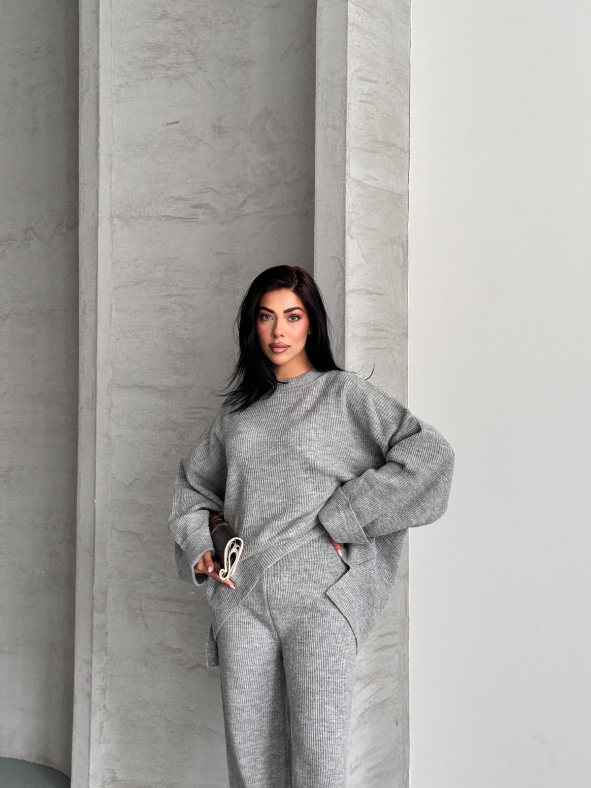 Merry Kalın Triko Takım Oversize gri