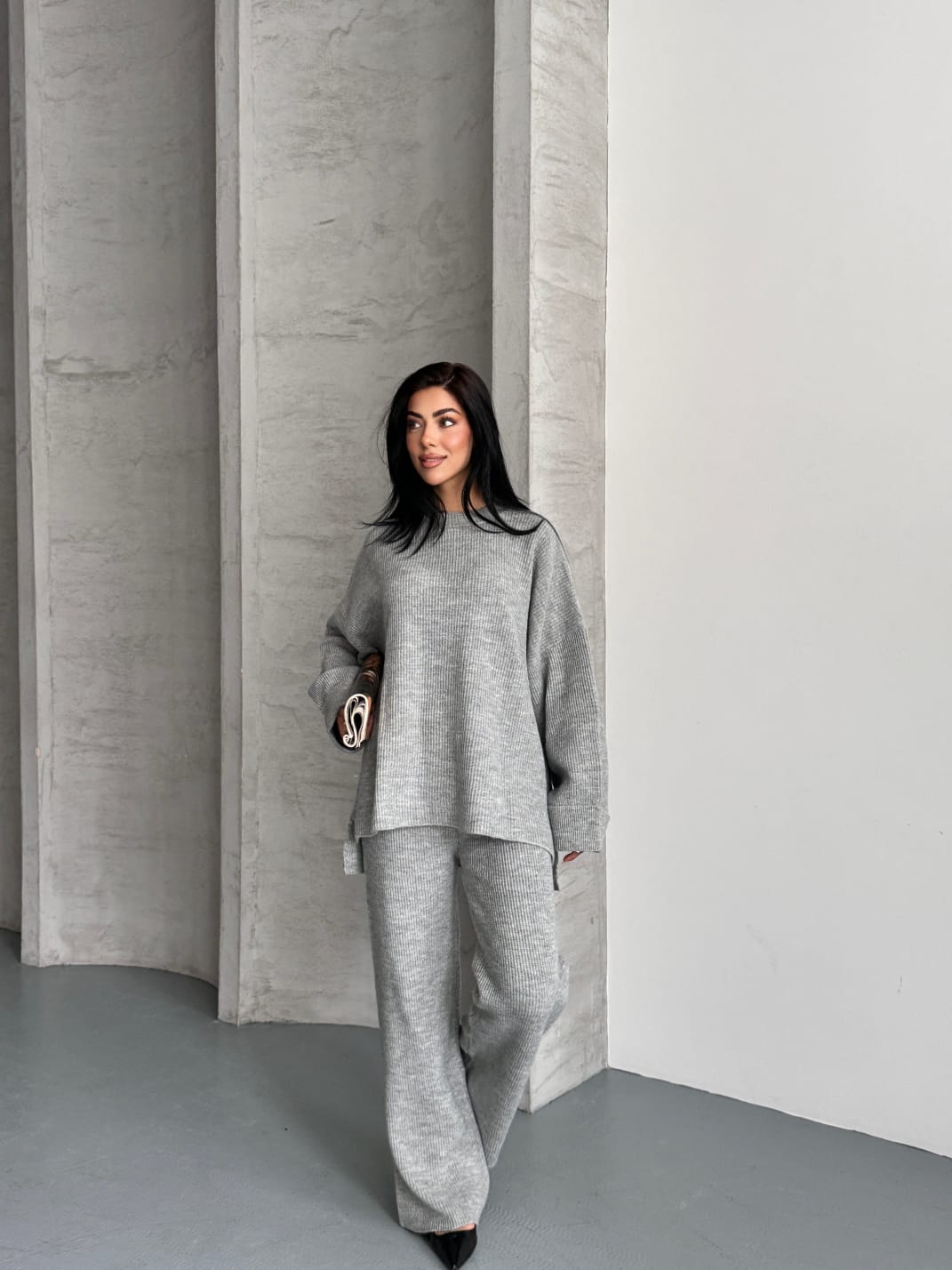 Merry Kalın Triko Takım Oversize gri