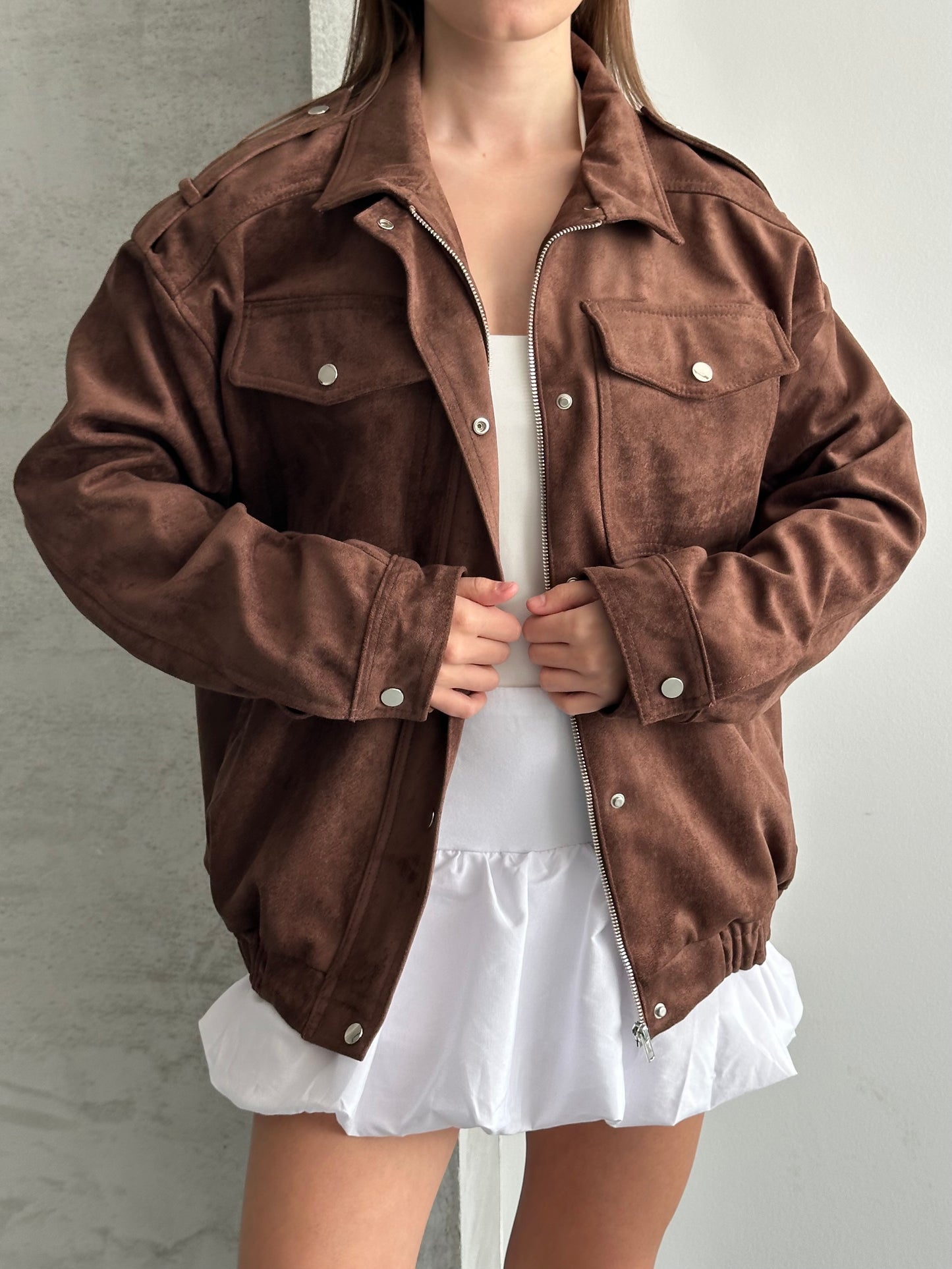 Monica Kahverengi Süet Bumber  Ceket