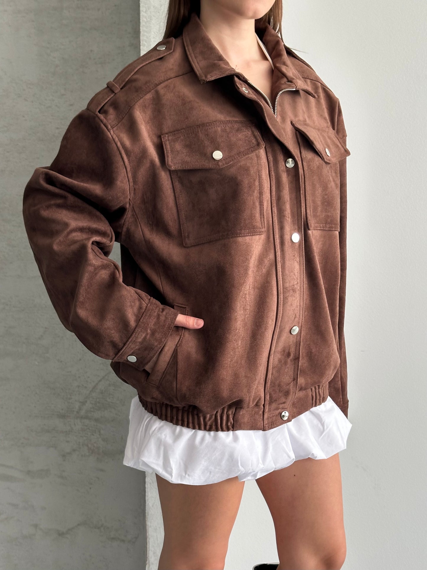 Monica Kahverengi Süet Bumber  Ceket