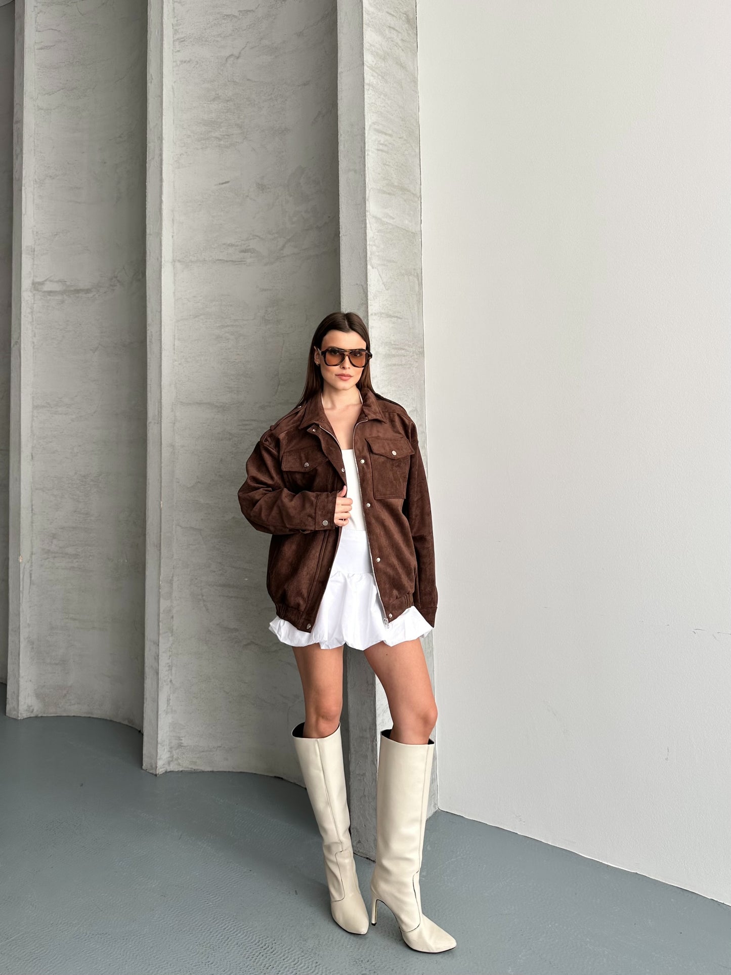 Monica Kahverengi Süet Bumber  Ceket