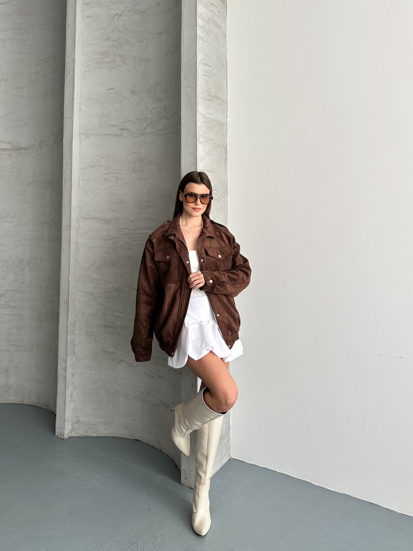 Monica Kahverengi Süet Bumber  Ceket