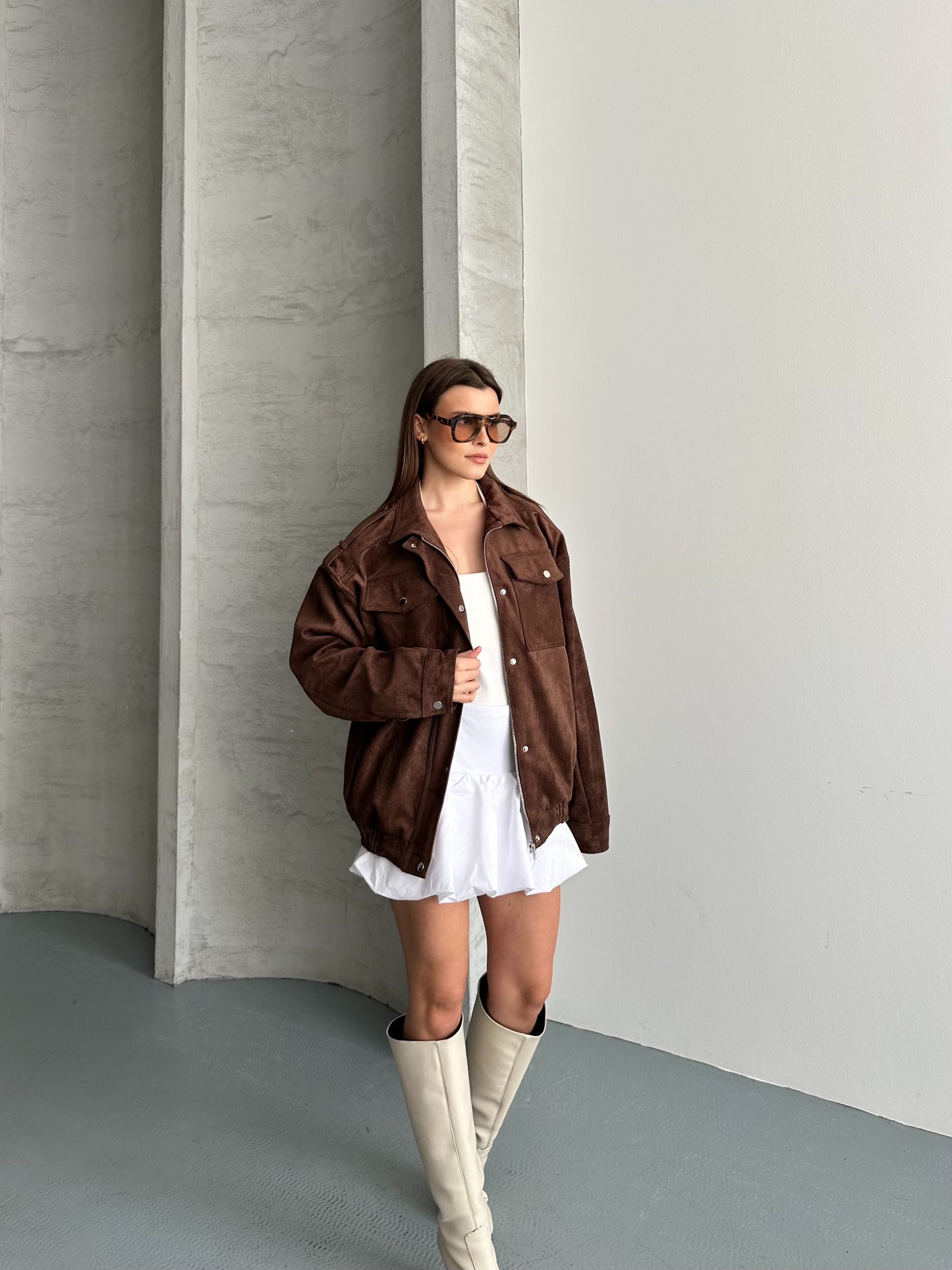 Monica Kahverengi Süet Bumber  Ceket